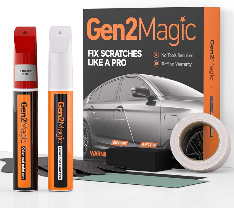Gen2Magic Ultra Red Touch Up Paint Pen Kit for Telsa Y 3 S X [Clear Coat Included], PR01 Color Match for Scratches, Rock Chips, Bumper Dings, Easy Scratch Repair & Rust Remover for Tesla Owners - Image 1